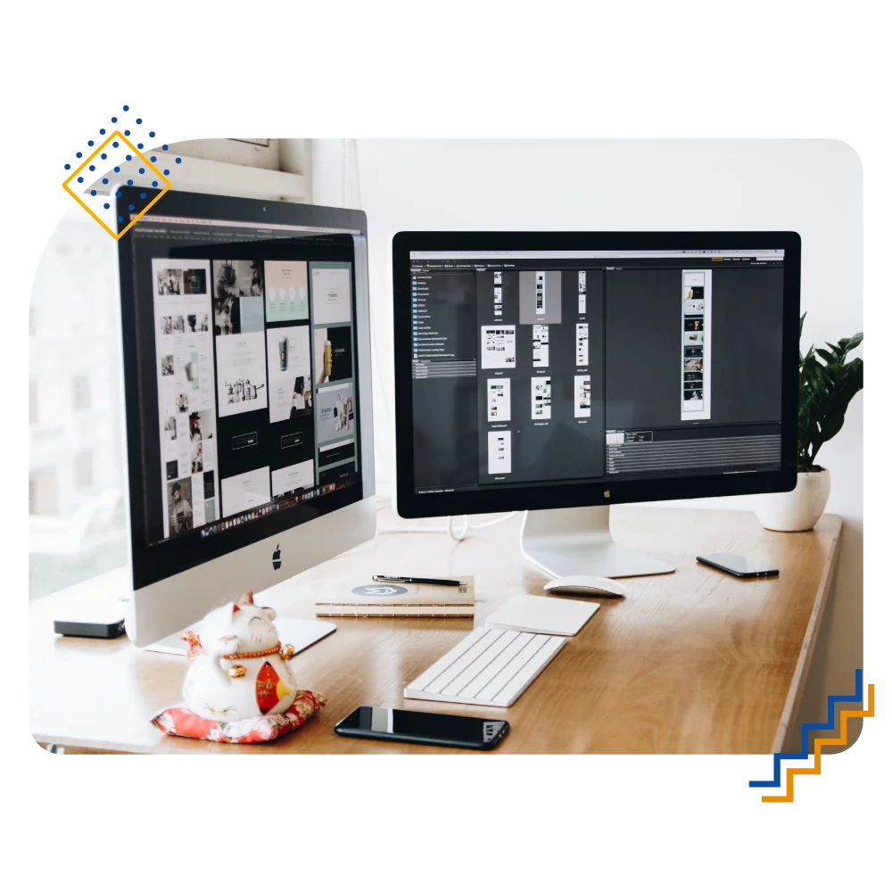 A desktop computer featuring a monitor and keyboard, set up for web design tasks in a professional environment