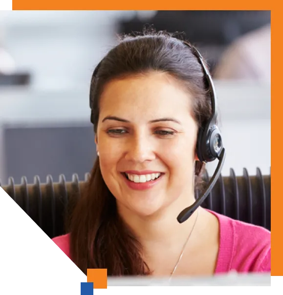 A woman, working professionally with a headset.